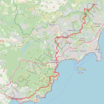 Itinéraire Randonnée de Vence (Alpes-Maritimes) à Fréjus (Var), distance, dénivelé, altitude, carte, profil, trace GPS