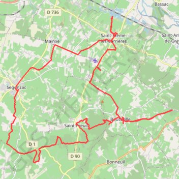 Itinéraire Segonzac 2, distance, dénivelé, altitude, carte, profil, trace GPS