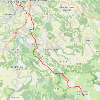 Itinéraire GR70 Etape 1 Le puy Monastier 19 km, distance, dénivelé, altitude, carte, profil, trace GPS