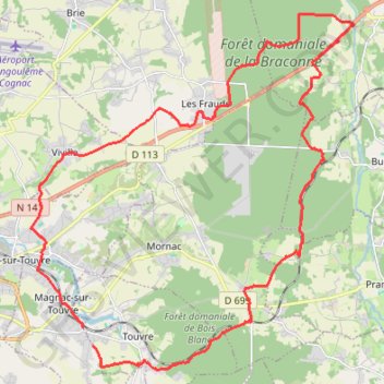 Itinéraire Magnac sur Touvre 35 kms, distance, dénivelé, altitude, carte, profil, trace GPS
