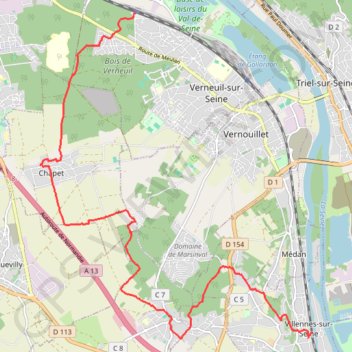 Itinéraire De Villennes sur Seine aux Clairiéres de Verneuil, distance, dénivelé, altitude, carte, profil, trace GPS