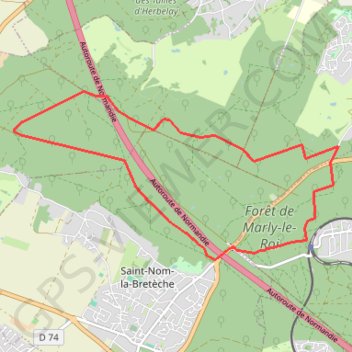 Itinéraire Foret de Marly depuis Fourqueux, distance, dénivelé, altitude, carte, profil, trace GPS