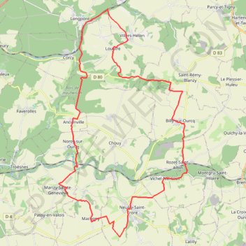 Itinéraire Au nord de Neuilly-Saint-Front, distance, dénivelé, altitude, carte, profil, trace GPS