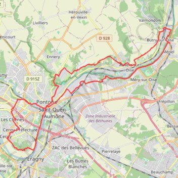 Itinéraire Cergy - Butry - Cergy, distance, dénivelé, altitude, carte, profil, trace GPS