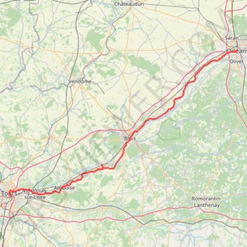 Itinéraire Orléans - Tours, distance, dénivelé, altitude, carte, profil, trace GPS