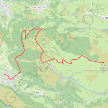 Itinéraire Descente du NERBIOU sur Villelongue par la Croix de Arry, distance, dénivelé, altitude, carte, profil, trace GPS
