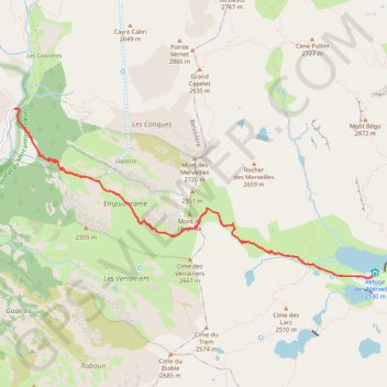 Itinéraire repérage - pont du countet lac long merveilles, distance, dénivelé, altitude, carte, profil, trace GPS