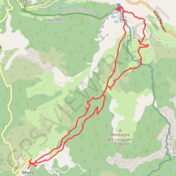 Itinéraire De Mons à la Cascade de Clar, distance, dénivelé, altitude, carte, profil, trace GPS