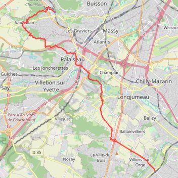 Itinéraire Marche de Igny (Gare) à Saint Geneviève des Bois, distance, dénivelé, altitude, carte, profil, trace GPS
