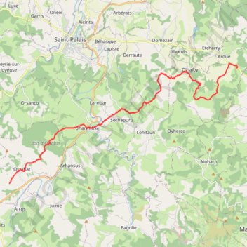 Itinéraire Aroue - Ostabat, distance, dénivelé, altitude, carte, profil, trace GPS
