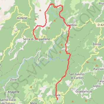 Itinéraire Corse du sud, Serra di Scopamena Levie, distance, dénivelé, altitude, carte, profil, trace GPS