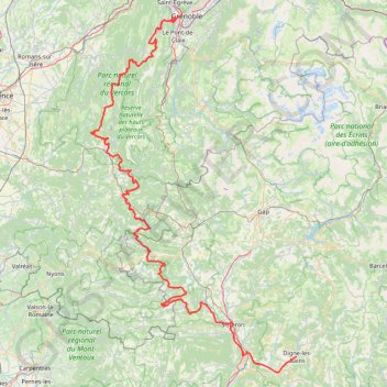 Itinéraire Grenoble - Sisteron - Digne-les-Bains, distance, dénivelé, altitude, carte, profil, trace GPS