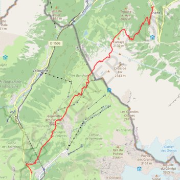 Itinéraire TMB Trient à refuge la Boerne, distance, dénivelé, altitude, carte, profil, trace GPS