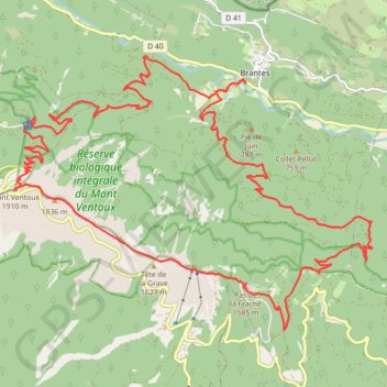 Itinéraire Mont Ventoux face Nord, distance, dénivelé, altitude, carte, profil, trace GPS