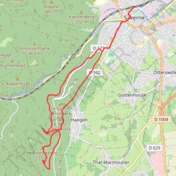 Itinéraire Saverne - Grotte-du-Brotsch, distance, dénivelé, altitude, carte, profil, trace GPS