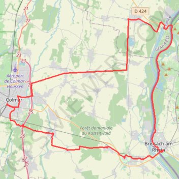Itinéraire 3. Colmar-Breisach-Colmar, distance, dénivelé, altitude, carte, profil, trace GPS