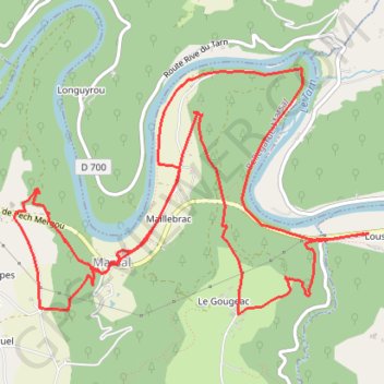 Itinéraire Les méandres du Tarn, distance, dénivelé, altitude, carte, profil, trace GPS