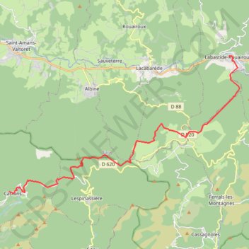 Itinéraire Tour du Haut-Languedoc, j1, Labastide-Rouairoux - Laviale, distance, dénivelé, altitude, carte, profil, trace GPS