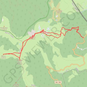 Itinéraire Okoro depuis Esnazu (Venta Errecart), distance, dénivelé, altitude, carte, profil, trace GPS