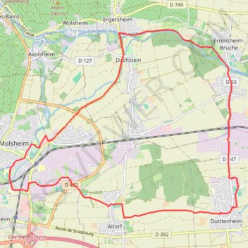 Itinéraire Circuit Cyclotourisme de Molsheim, distance, dénivelé, altitude, carte, profil, trace GPS