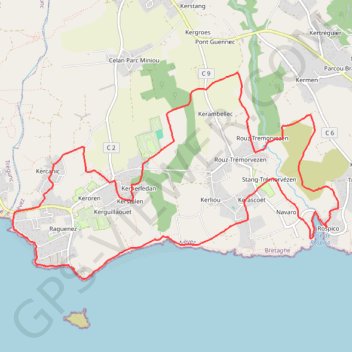 Itinéraire Raguenez - Kercanic - Kerascoet, distance, dénivelé, altitude, carte, profil, trace GPS