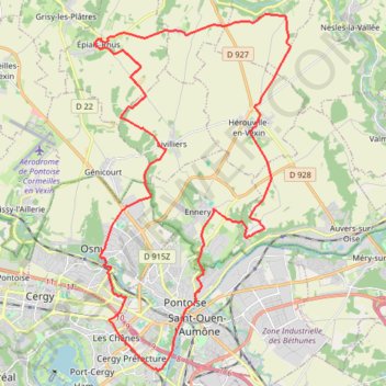 Itinéraire Grisy Vallangoujard, distance, dénivelé, altitude, carte, profil, trace GPS