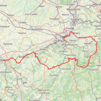 Itinéraire Namur to Liège, distance, dénivelé, altitude, carte, profil, trace GPS