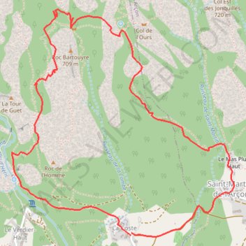 Itinéraire Le sentier des Gardes en circuit depuis la Coste, distance, dénivelé, altitude, carte, profil, trace GPS