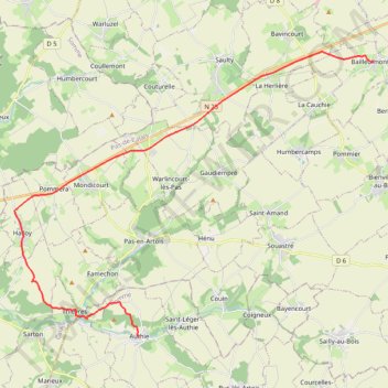 Itinéraire Bailleulmont-Authie, distance, dénivelé, altitude, carte, profil, trace GPS