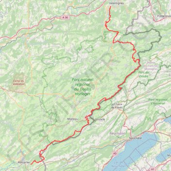 Itinéraire GTJ entre Mandeure et Pontarlier, distance, dénivelé, altitude, carte, profil, trace GPS