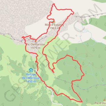 Itinéraire Pic Oelharisse y Mail d'Eygarry en circuit depuis Labérouat, distance, dénivelé, altitude, carte, profil, trace GPS