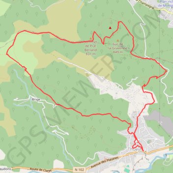 Itinéraire Thueyts le serre de Berland, distance, dénivelé, altitude, carte, profil, trace GPS