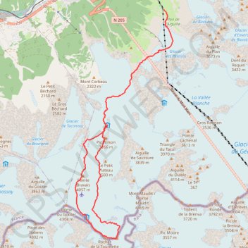 Itinéraire Mont Blanc par l'arête Nord du Dôme et descente face Nord, distance, dénivelé, altitude, carte, profil, trace GPS