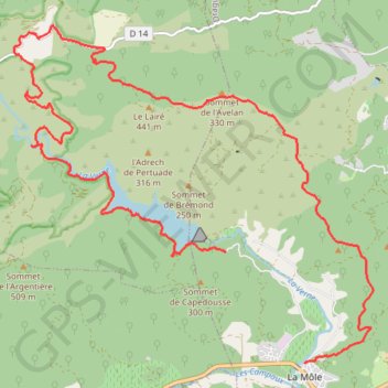 Itinéraire La Mole.Tour de lac de la Verne, distance, dénivelé, altitude, carte, profil, trace GPS
