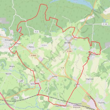 Itinéraire Ham les Moines - Rimogne - Renwez - Cliron, distance, dénivelé, altitude, carte, profil, trace GPS