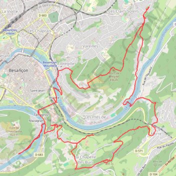 Itinéraire Besancon Bregilles, distance, dénivelé, altitude, carte, profil, trace GPS