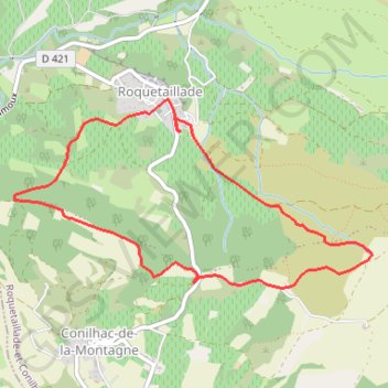 Itinéraire Roquetaillade - Col de Conilhac, distance, dénivelé, altitude, carte, profil, trace GPS
