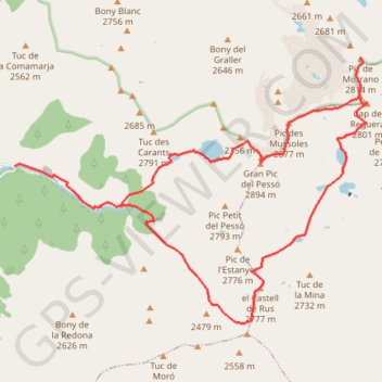 Itinéraire Pessó, Mussoles, Morrano, Reguera, Castell de Rus depuis Taüll, distance, dénivelé, altitude, carte, profil, trace GPS