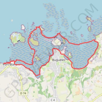 Itinéraire Rando sur l'estran au départ de Port Blanc, distance, dénivelé, altitude, carte, profil, trace GPS