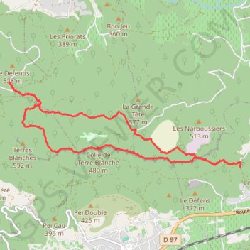 Itinéraire Carnoules,plateau de Théme, distance, dénivelé, altitude, carte, profil, trace GPS