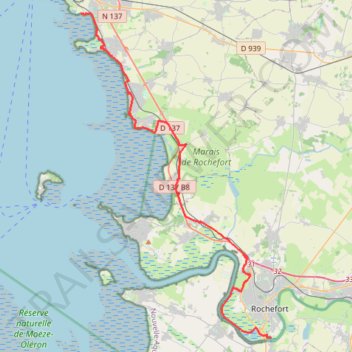 Itinéraire Rochefort vers Aytré 40 kms Vélodyssée, distance, dénivelé, altitude, carte, profil, trace GPS