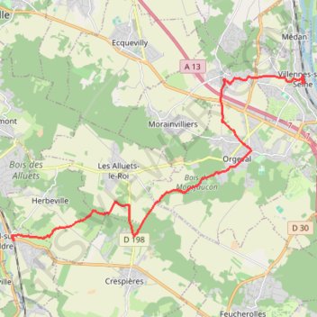 Itinéraire Du côté d'Orgeval, distance, dénivelé, altitude, carte, profil, trace GPS