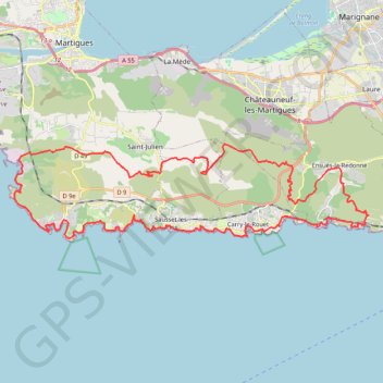 Itinéraire COTE BLEUE GRANDE BOUCLE MER ET COLLINES, distance, dénivelé, altitude, carte, profil, trace GPS