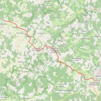 Itinéraire Nontron / Marthon, distance, dénivelé, altitude, carte, profil, trace GPS