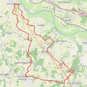 Itinéraire St Hippolyte Roche Courbon 39 kms, distance, dénivelé, altitude, carte, profil, trace GPS