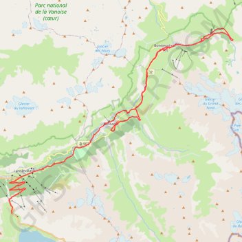 Itinéraire E7a Bessans Bonneval sur Arc Val Cenis Base polaire, distance, dénivelé, altitude, carte, profil, trace GPS