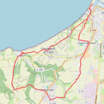 Itinéraire Grainval - Yport - Froberville - Saint-Léonard, distance, dénivelé, altitude, carte, profil, trace GPS