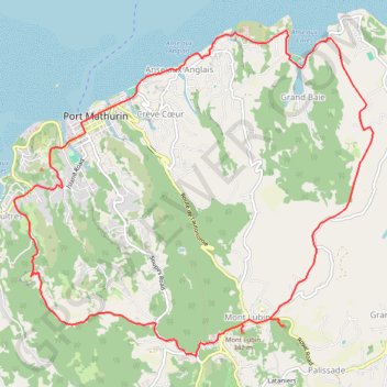 Itinéraire RandoPitons.re #1582 - RODR - La boucle du Mont Lubin depuis Port Mathurin, distance, dénivelé, altitude, carte, profil, trace GPS