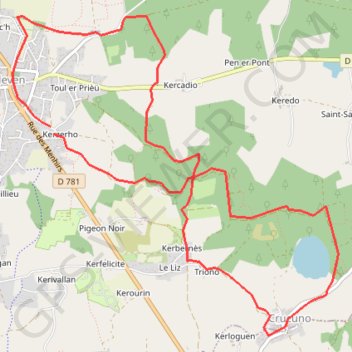 Itinéraire KERZERHO, distance, dénivelé, altitude, carte, profil, trace GPS