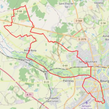 Itinéraire Tour de Bourges - Canal de Berry - Bourges, distance, dénivelé, altitude, carte, profil, trace GPS